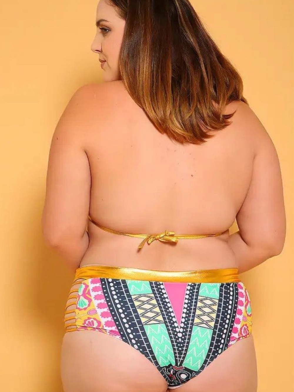 Plus-Size Pink & Multicolor Triangle Bikini Set - Picture 4 of 4